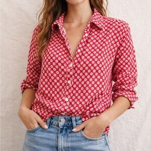 Cino Red & White Floral Button Down